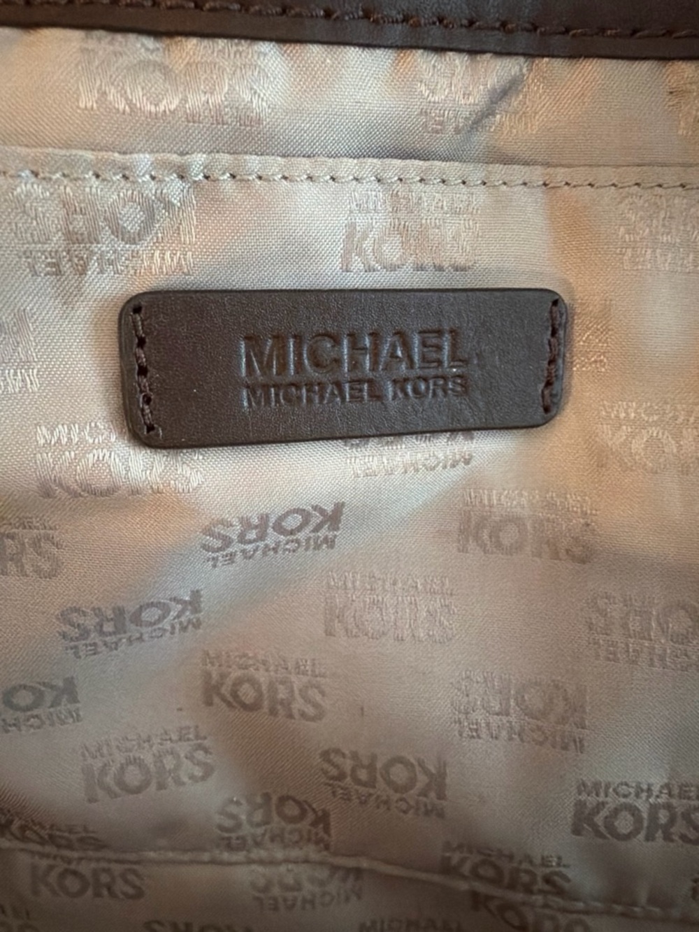 Michael Kors Brown Leather Logo Backpack Interior